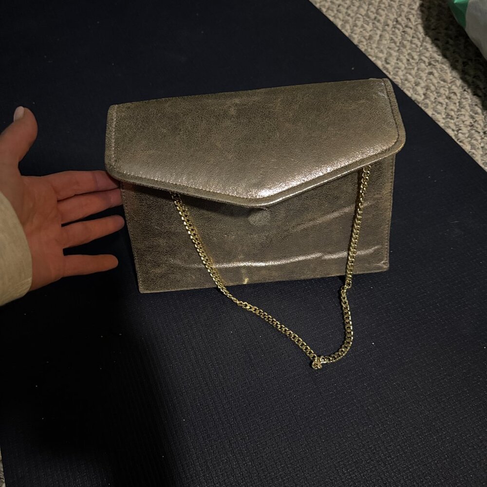 Camille Zarsky NYC Handcrafted Gold Metallic Leather Envelope Clutch